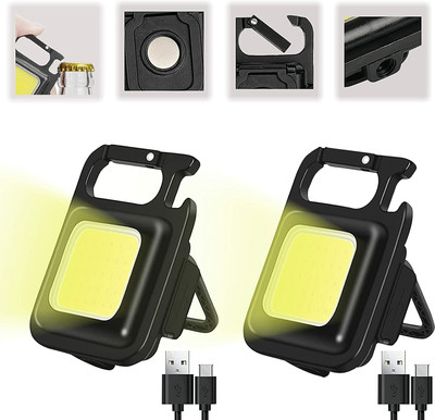 carempire 2 Pack COB Small Flashlights 1000 Lumens Mini Keychain Flashlight, Rechargeable LED Front Light(White)