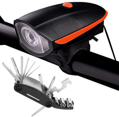 SPOKEFOX Bicycle Light Plus Horn With 16 in 1 Multiutility Tool Kit LED Front Light(Black)