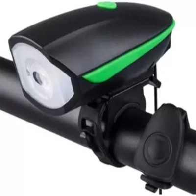 SPOKEFOX 2-in-1 USB Rechargeable Bicycle Horn LED Front Light (3 modes) (Black, Green) LED Front Light(Black, Green)
