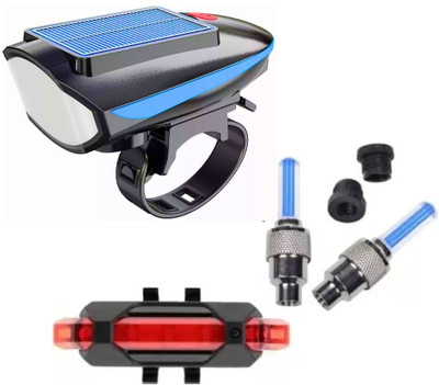 Rebound Usb And Solar Rechargeable Bicycle Light with Tyre Valve Light LED Front Rear Light Combo(Multicolor)