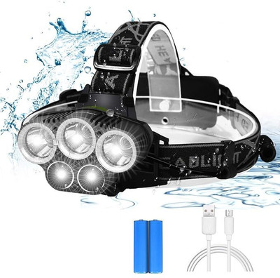 KVVTRADES Headlamp with 5 LED Super Bright USB Rechargeable Flashlight Torch LED Headlamp(Black)