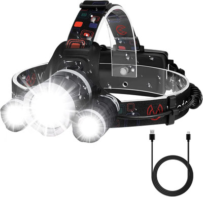 KGBTREADS 3 Light Rechargeable Head Lamp LED Headlamp(Black)