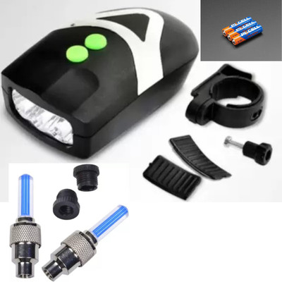 Rebound 3 Mode Bicycle Light + Horn Set LED with tyre Valve Light LED Front Light(Multicolor)