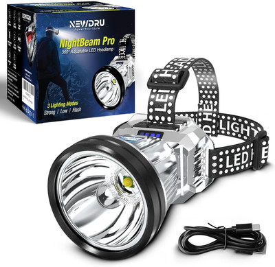 NEWDRU NightBeam Pro 360° LED Headlamp – Ultra-Bright & Rechargeable LED Helmet Strip Light(Silver)