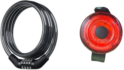 FCC RACING Bicycle Round Back Light & Password Lock Combo Anti-Theft Lock & Waterproof LED Rear Break Light(Multicolor)