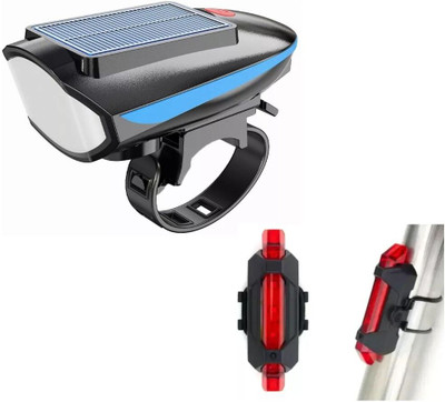 Rebound Solar USB Rechargeable Bicycle Horn and USB Rechargeable Bicycle Tail Light LED Front Rear Light Combo(Multicolor)
