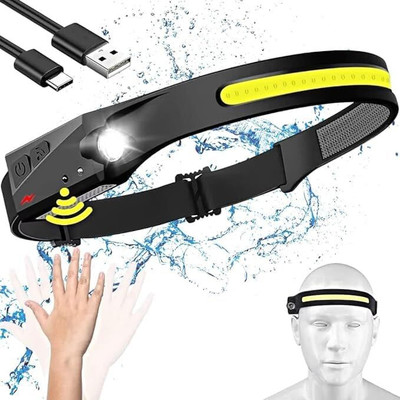 BLAPOXE LED Motion Sensor Waterproof Head Torch USB Rechargeable Headlamp Flashlight LED Headlamp(Black)