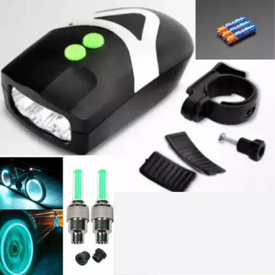 Rebound 3 Mode Bicycle Light + Horn Set With Green Tyre Valve Light LED Front Light(Multicolor)