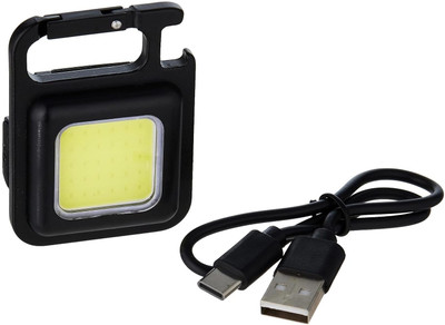 dkian Mini Led Cob Rechargeable Keychain Flashlight 4 White Light Modes Black Metal Table Lantern(6 cm X 4 cm, Pack of 1)