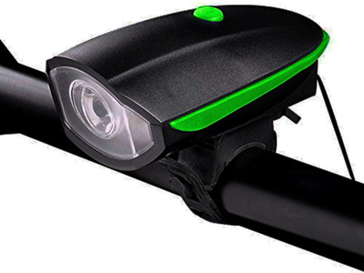 SPOKEFOX USB Rechargeable, Waterproof Cycle Bright LED Headlight / Front Light with Horn LED Front Light(Black, Green)