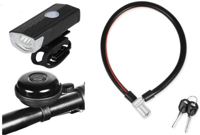 FCC RACING Combo- Cycle Lights for Bicycle, Cycle Bell , Cycle Lock LED Front Light(Multicolor)