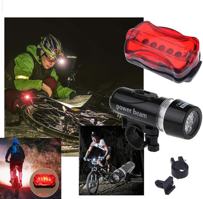 vedvit Bike Bicycle LED Power Beam Front Head Light Headlight Torch Safety Lamp Front LED Front Rear Light Combo(Black,red)