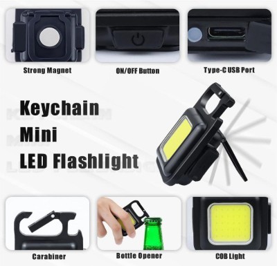 U UZAN Mini LED Flashlight 800 Lumens COB Rechargeable Worklight Keychain 4 Light Modes LED Front Light(Balck)