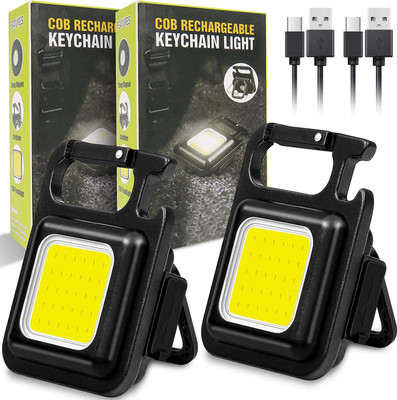 U UZAN Small LED Flashlight 500 Lumens COB Rechargeable Keychain Flashlight Pack Of 2 LED Front Light(Black)