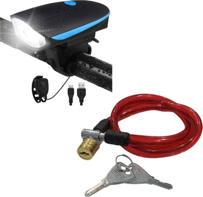 UMT Bicycle LED Light & Lock Combo – Rechargeable Horn Light + Wire Lock LED Front Light(Red, Blue, Yellow, Black) UMT Bicycle LED Light & Lock Combo – Rechargeable Horn Light + Wire Lock LED Front Light(Red, Blue, Yellow, Black)