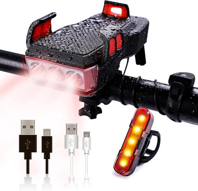 Linist USB Rechargeable Bicycle Light Set 400 Lumen Super Bright Headlight LED Front Rear Light Combo(Black)