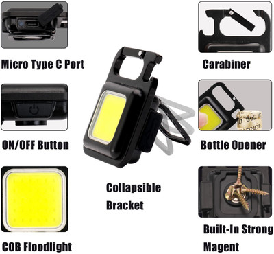 Kishore Collections Multifunction Keychain Light with Bottle Opener,Magnetic Base,USB Rechargeable LED Front Light(Black)