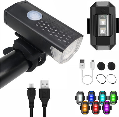 DSTECHBAR Cycle Headlight With Taillight, Both USB Chargeable Waterproof, Light LED Front Rear Light Combo(Black)