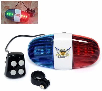 AmazingGadgets Cycle Police Front Light 6 LED Blue Red Light 4 Melody Loud Siren Horn Bell LED Front Light(Red & Blue)