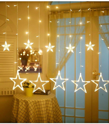 SMB ENTERPRISES Decorative Star and Moon Curtain LED Lights for Diwali, Christmas LED Front Light(Warm White)