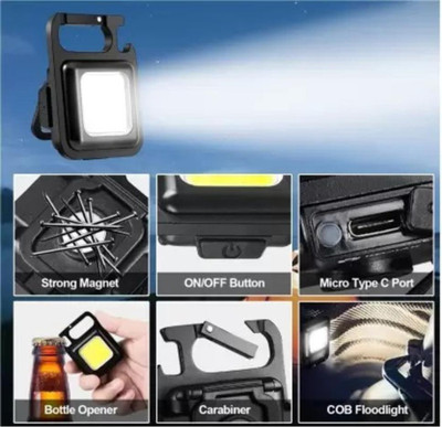 BSVR New LED Keychain Flashlight 106 Rechargeable 4 Light Modes With Bottle Opener LED Front Light(Black)