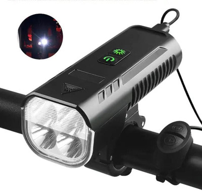 Dark Horse Bicycle 4*T6 LED Lamp 1000 LM 130DB Horn 4400 mAh Battery, USB Output Charge NEW LED Front Light(Black)