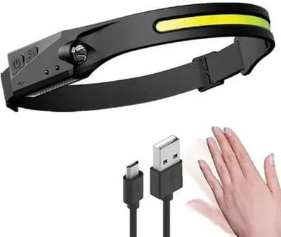 Wishmech LED Rechargeable Headlamp 230° Wide Range Brightness Motion Sensor 5 Light Mode LED Headlamp(Black)