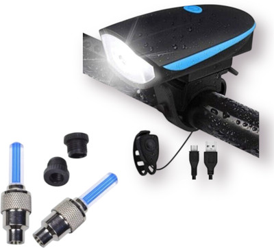 HighRider USB Rechargeable & Waterproof Cycle Light & Horn with Tyre Valve Lights LED Front Rear Light Combo(Black, Blue)