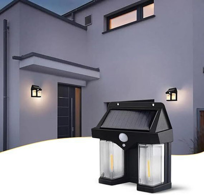 CRAZYABBS Waterproof New Solar Wall Lamp with 3 Modes Solar Tungsten Wall Light LED Front Light(Black)