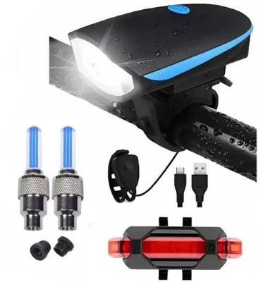 Shopeleven Rechargeable Premium Cycle Front, Rear & Valve Light and with Horn Waterproof LED Front Rear Light Combo(Multicolor)