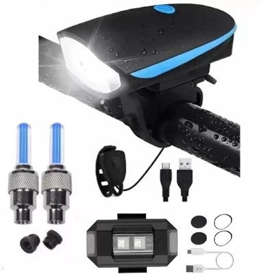 Rebound LED Bicycle Front Rear & Helmet Light ,Waterproof USB Rechargeable Cycle Light LED Front Rear Light Combo(Black)
