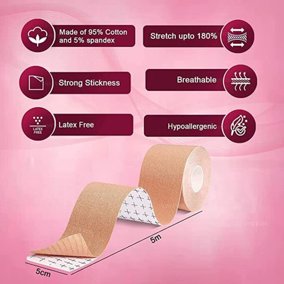 FLOBIQUE Multipurpose Body Tape for Breast Lift Tape for Contour Lift & Fashion Cotton Inflatable Bra Pads(Multicolor Pack of 1)