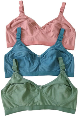 paris fashion Women's Cotton Non Padded Full Coverage Bra with Adjustable Straps Pack of 3 Women Everyday Non Padded Bra(Green, Blue, Pink)