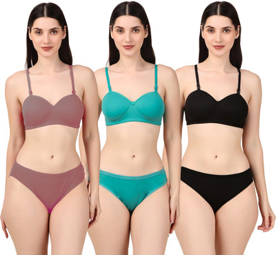 sara apparell NISHA COMBO Women T-Shirt Lightly Padded Bra(Maroon, Blue, Black)