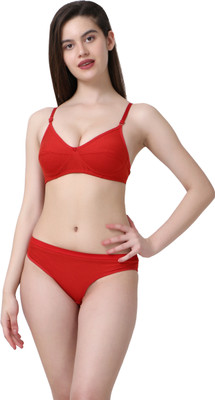 AMR Bra & Panty Set Solid Red Lingerie Set For Rs. 93 @ 92 %