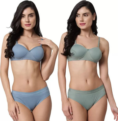 CALCADOS Combo pack of 2 Women Push-up Lightly Padded Bra(Green, Blue)