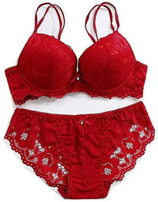 Pronest Designer Women's Lightly Padded Non Wire Push Up Solid Lingerie Set Lingerie Set
