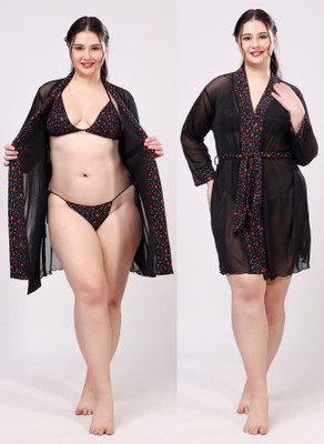 Honeymoon Women Robe and Lingerie Set(Red)