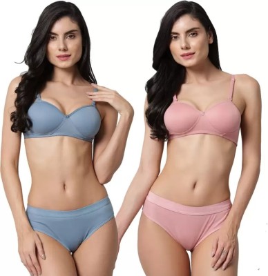 CALCADOS Combo pack of 2 Women Push-up Lightly Padded Bra(Pink, Blue)