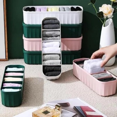 Prayati (Pack Of 04) Multipurpose Plastic 5 Grid Socks Rack Storage Organizer Holder Drawer Divider(Plastic)