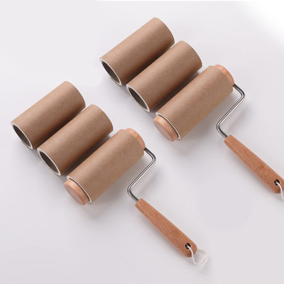 KUBER INDUSTRIES Wooden 2 Roller+ 4 Replacement Rolls-Total 360 Sheet Lint Roller|Pack of 2|Brown Lint Roller