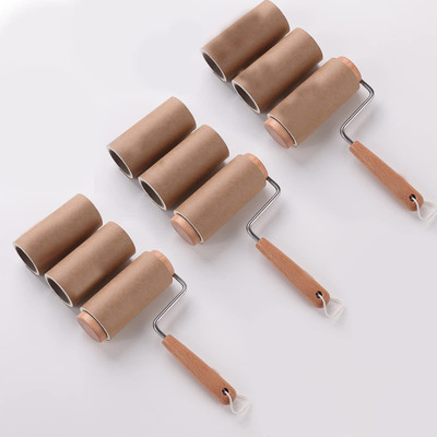 KUBER INDUSTRIES Wooden 3 Roller+6 Replacement Rolls -Total 540 Sheets|Pack of 3|Brown Lint Roller