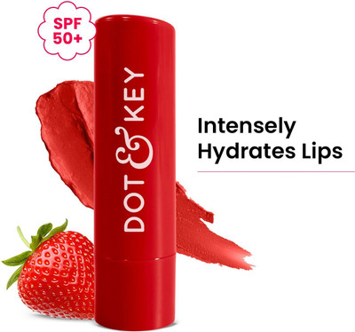 Dot & Key Barrier Repair Hydrating Lip Balm SPF 50 | Strawberry Red|Soft Tinted Chapstick Strawberry(Pack of: 1, 4.5 g)