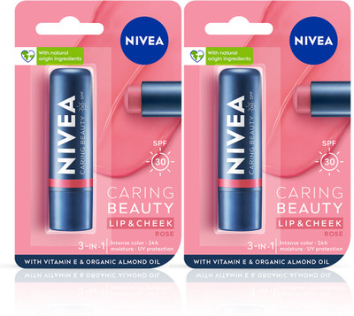 NIVEA Lip Caring Beauty Rose Lip Balm, Lip & Cheek Tint with SPF 30 (Pack of 2, 9.6 g) Rose(Pack of: 2, 9.6 g)