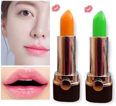 tanvi27 Nutritious Orange & Green Lip Balm Temperature Color Change Moisturizer Orange, Aloe Vera(Pack of: 2, 7.2 g)