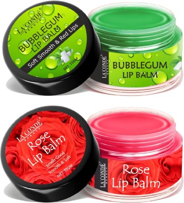 La'Conde Bubblegum & Rose Lip Balm for Dry Lips - Pack of 2 (Each,15g)(Multicolor)