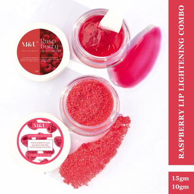 M and U Raspberry Lip scrub and mask combo for tanned, Pigmented, chapped, darkened lips Raspberry(Pack of: 2, 15 g)