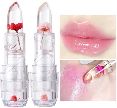 Arcanuy Pack of 2 Flower Jelly Lipstick - Long Lasting Clear Magic Lipstick,Waterproof candy(Pack of: 2, 7.2 g)