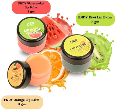 fndy Lightly Tinted Lip Balm Pack of 3 (Orange - Kiwi and Watermelon) Orange,Kiwi,Watermelon(Pack of: 3, 2.4 g)
