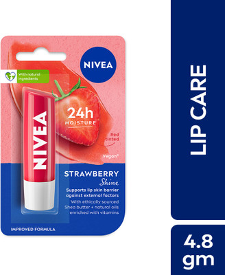 NIVEA Shine Caring Lip Balm Strawberry(Pack of: 1, 4.8 g)